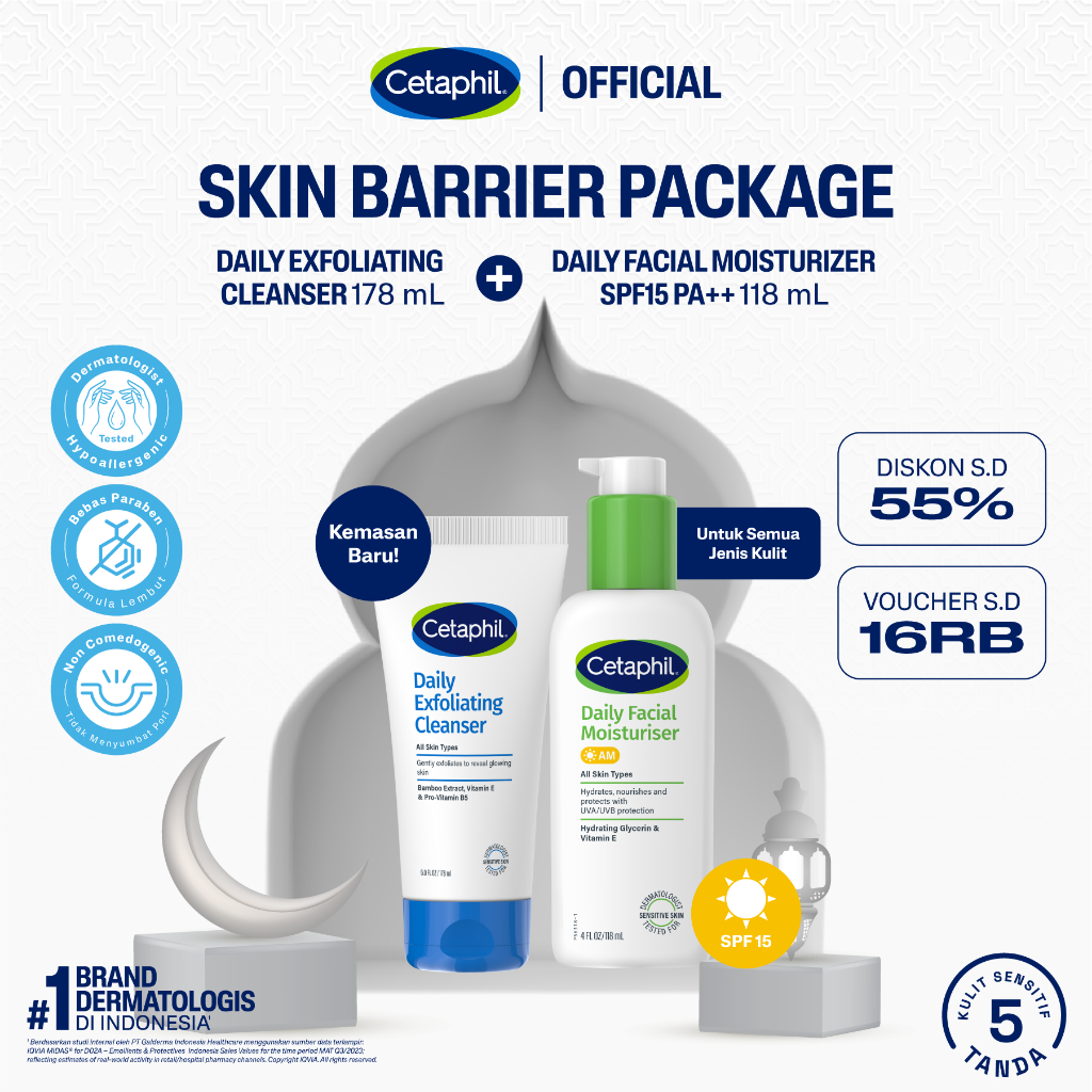 Cetaphil Daily Exfoliating Cleanser 178ml + Daily Facial Moisturizer SPF 15/PA ++ 118ml
