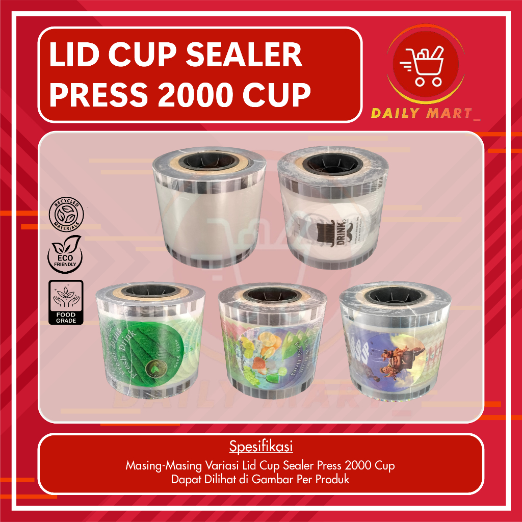 Cup Lid Sealer / Seal Cup 2000 Cup /  Plastik Tutup Gelas Polos Buah Kartun Daun Teh 2000 Cup
