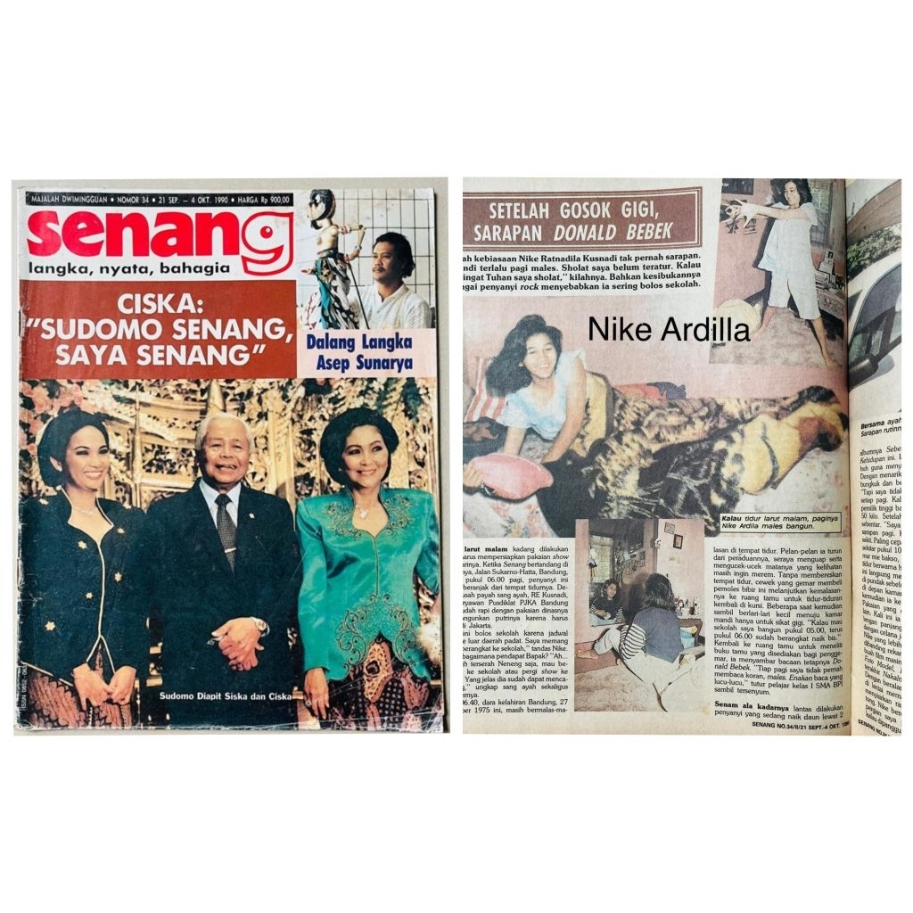 Majalah Senang 21 September 1990 : Cover Sudomo - Bangun Pagi Nike Ardilla