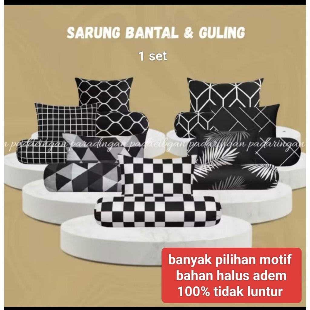 Sarung bantal guling 1 set KATUN premium 100% halus TIDAK LUNTUR adem lembut