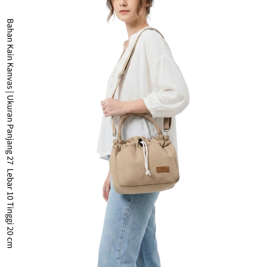 Tas Selempang Wanita Kain Kanvas Tenteng Tali Serut NvBag Sling Bag Lokal Casual Simple Elegan