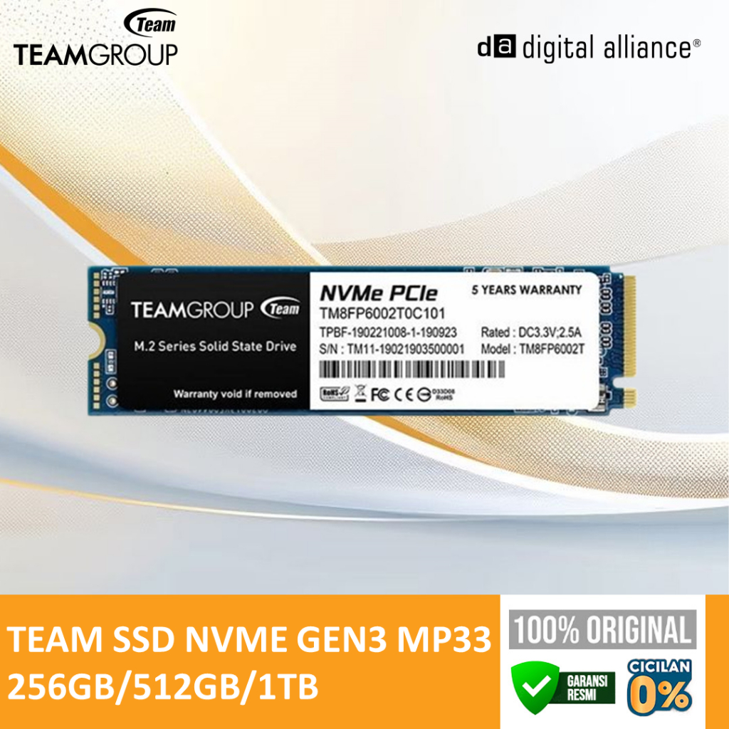 TEAM SSD NVME 2280 GEN3 256GB/512GB/1TB - MP33