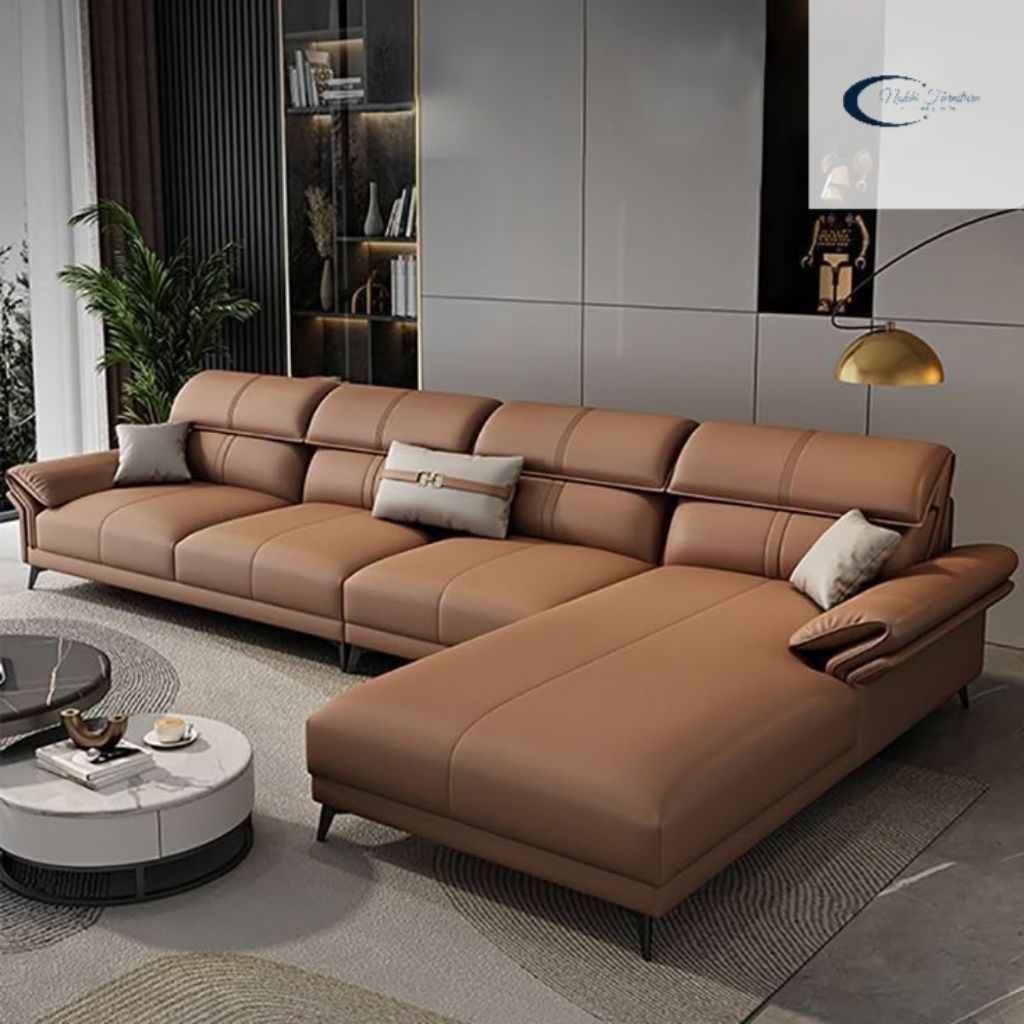 Sofa Retro modern- Kursi tamu elegan- Sofa bentuk L- Nakhi Sofa bahan kulit premium