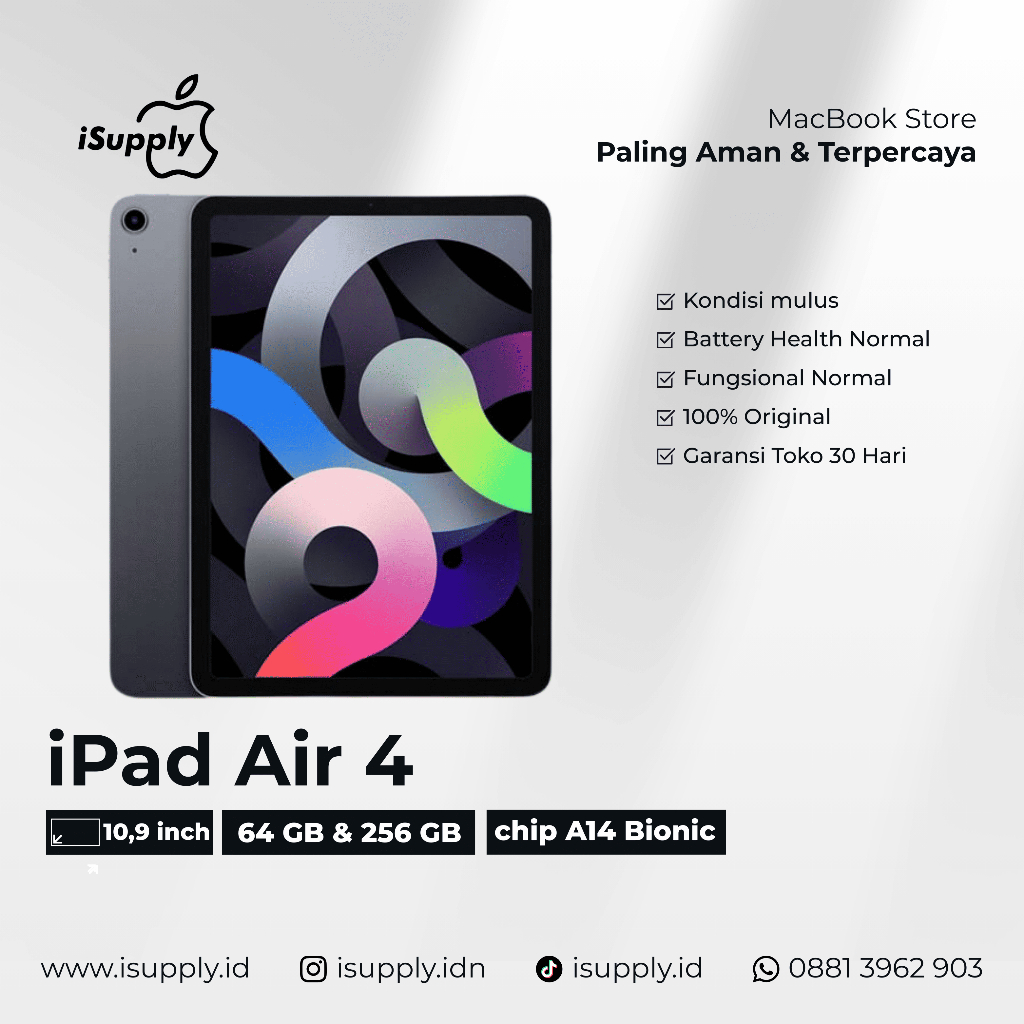 iPad Air 4 10,9 Inch WiFi Only Second Like New | 64 GB 256 GB | BERGARANSI