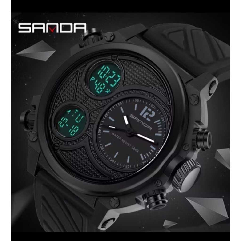 SANDA 3002 original/BUY 1 GET 1 FREE ( Beli jam tangan gratis VACUM KAYU ) DUAL TIME ORIGINAL, Digit