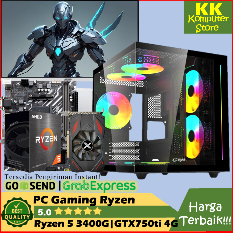 Pc Gaming Ryzen 5 3400G | VGA GTX 750Ti 4G | Ssd 256GB | Hardisk 500GB [ Pc Editing, Pc Online Shop