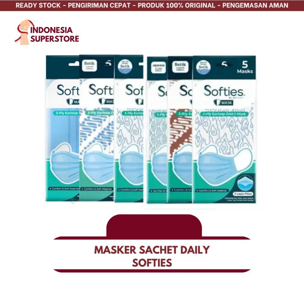Softies Daily Mask Batik Japan Polos Jepang Japanese 5's  - Masker Sachet