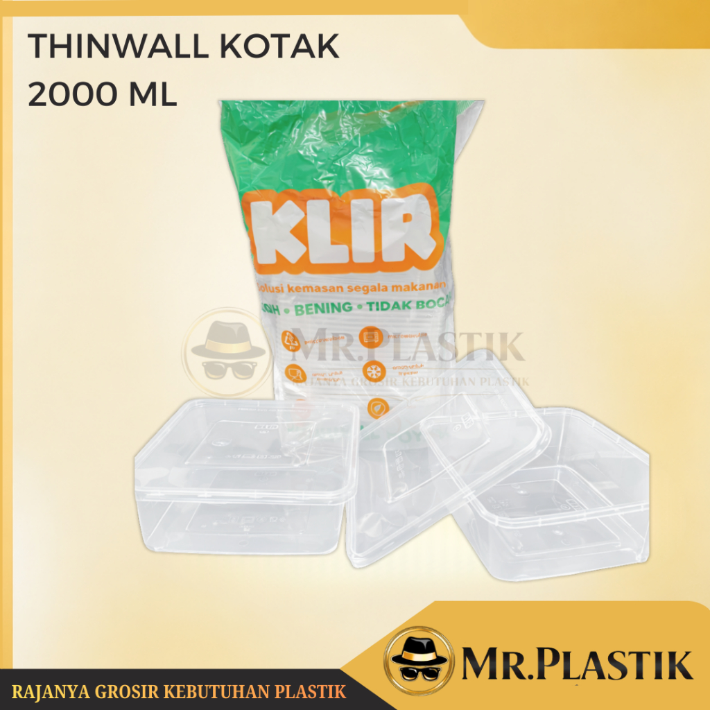 Thinwall Klir 2000ml | Kotak Makan Plastik 2000ml KLIR SQUARE SQ @25set