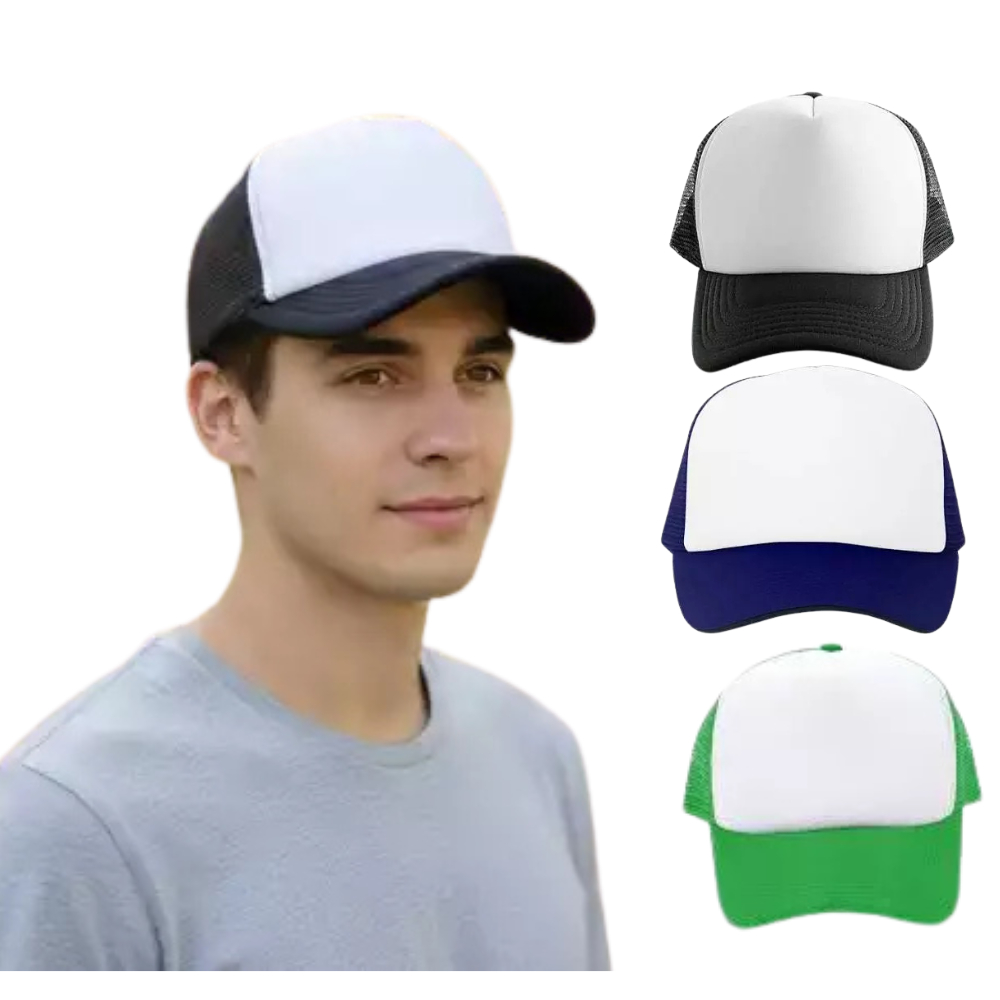 Topi Trucker Jaring Polos Pria Wanita Dewasa Lotto Cotton Nylon Hitam Putih