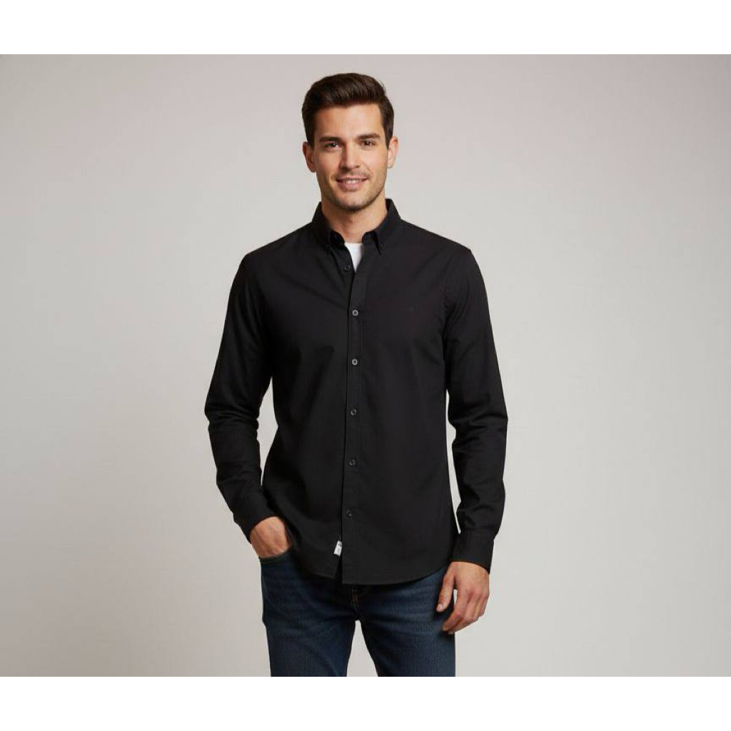 Kemeja Polos pria slimfit lengan panjang Hem pria kantor hitam putih navy maron army