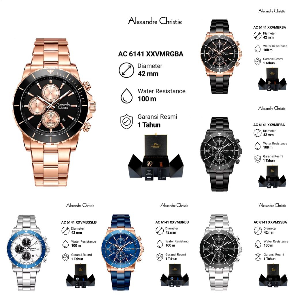 AC6141 Limited Edition Jam Tangan Pria Alexandre Christie AC 6141 Original