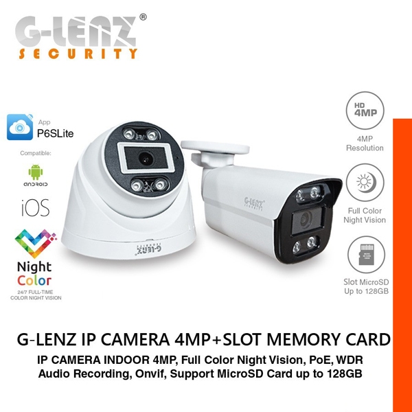 GLENZ CCTV IP CAMERA 4MP - SLOT MEMORY CARD - INDOOR-OUTDOOR / GUIP 39940 - 39941 - BUKAN CCTV WIFI
