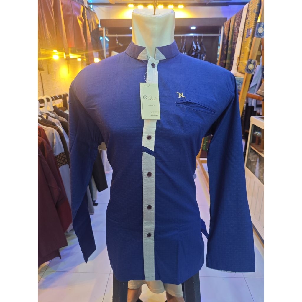 baju koko bordir nizar warna biru laut ukuran M