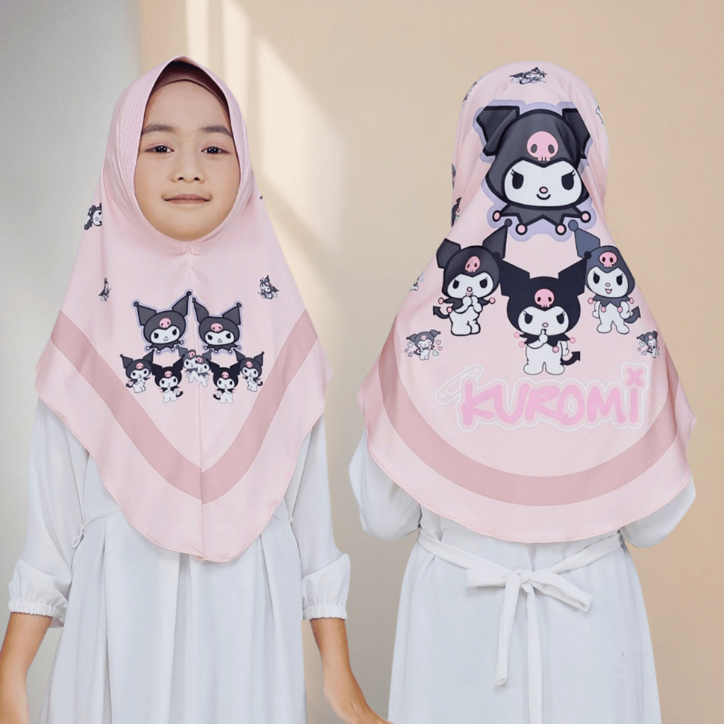 ST Hijab - Hijab Kuromi Anak Terbaru Usia 5-10 Tahun Jersey Motif Printing