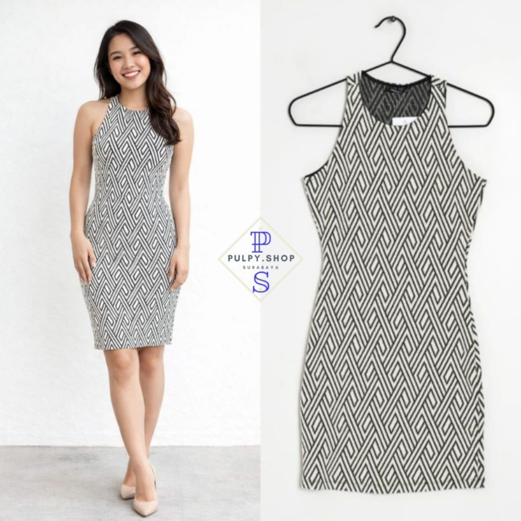 Dress Wanita Kaos Basic Bodycon Sexy Merk Mango Original Hitam Putih Party Gown Premium Bangkok