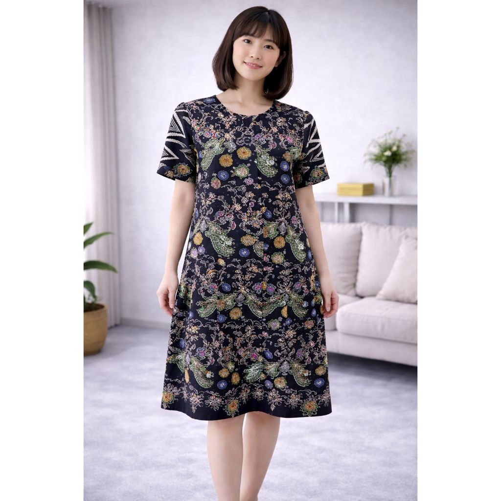 DR-GM Dress Wanita Casual Motif Batik Lengan Pendek Premium