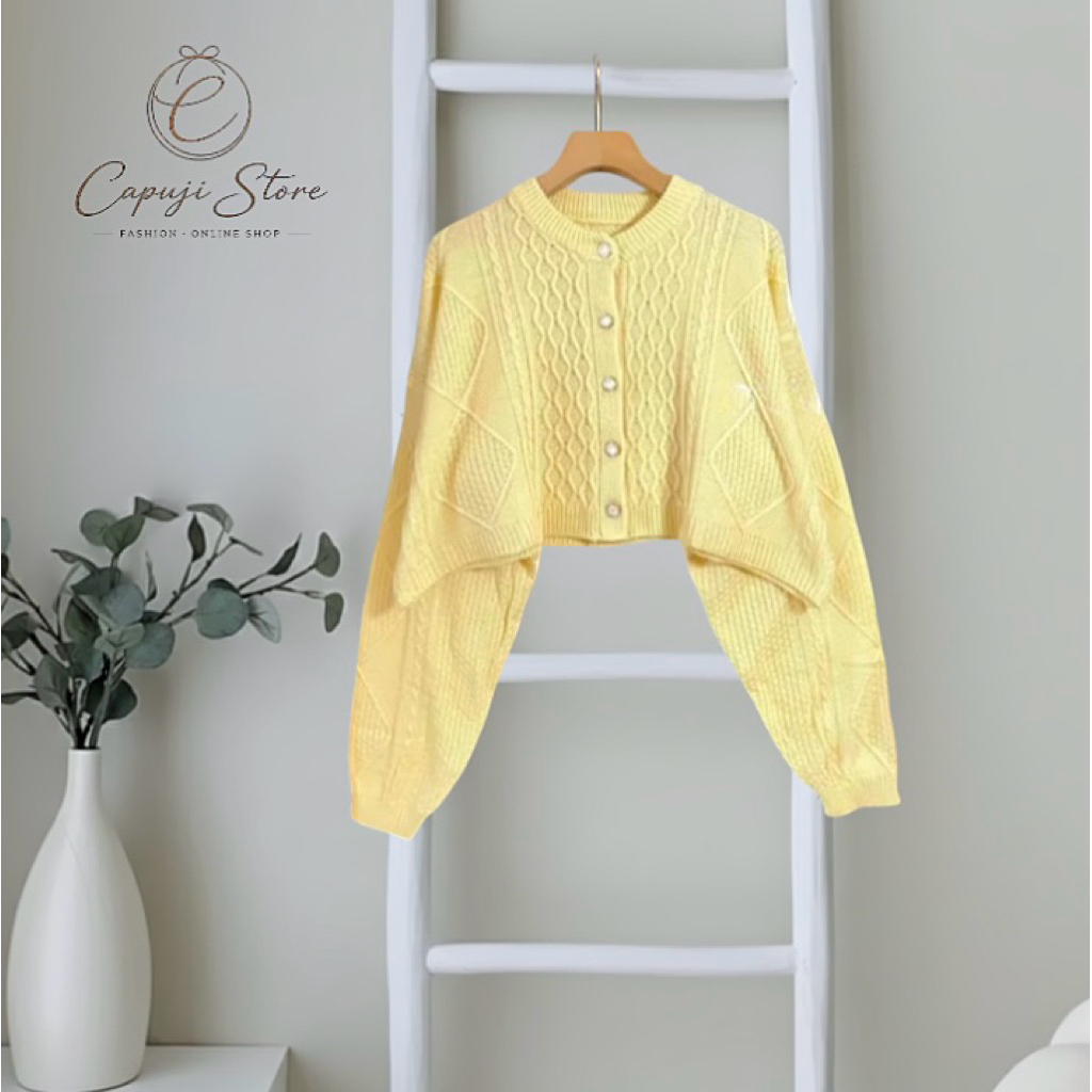 Crop Cardigan Rajut Baju Wanita Pendek Motif Cable
