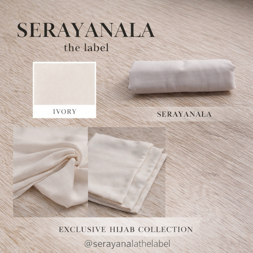 Hijab Segi Empat Pollycotton Premium 110x110 Anti Kusut Adem – Warna Ivory – Serayanala
