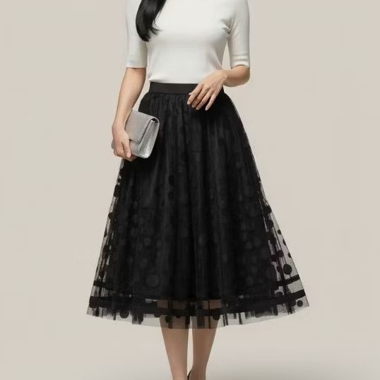 Rok Tutu Tile Polkadot Hitam Wanita Elegan dan Nyaman - HERRA HARRA (22825-1)