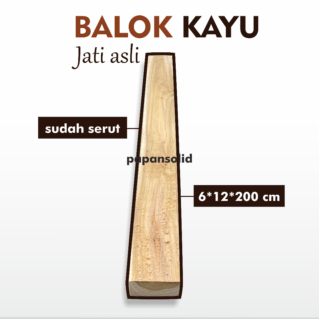 Kayu Balok Kusen 6x12x200 cm Jati Asli Allgrade Sudah Serut Presisi - papansolid -