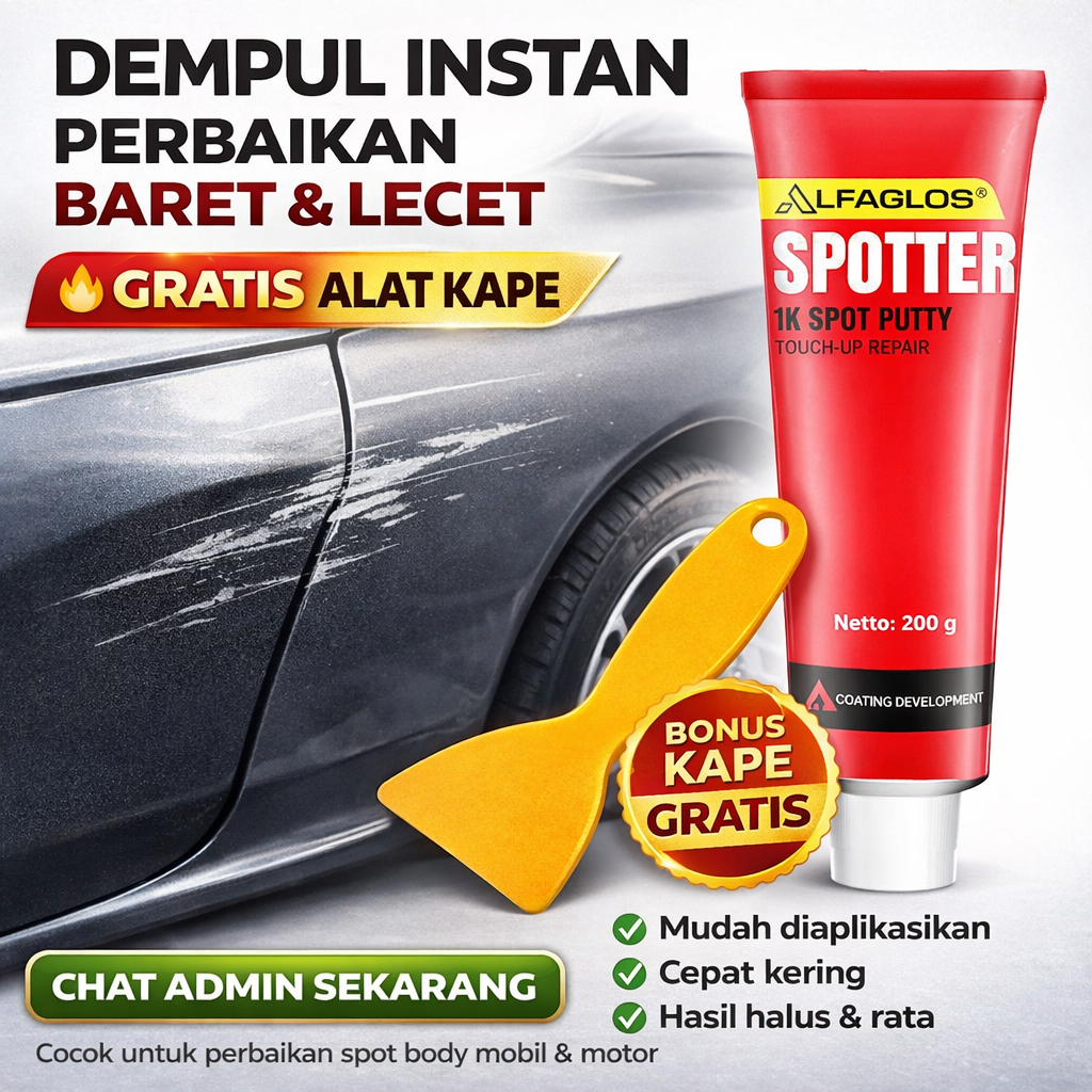 Alfaglos Instant Body Filler – Dempul Cepat untuk Mengatasi Goresan, Penyok, Retak & Lubang Mobil