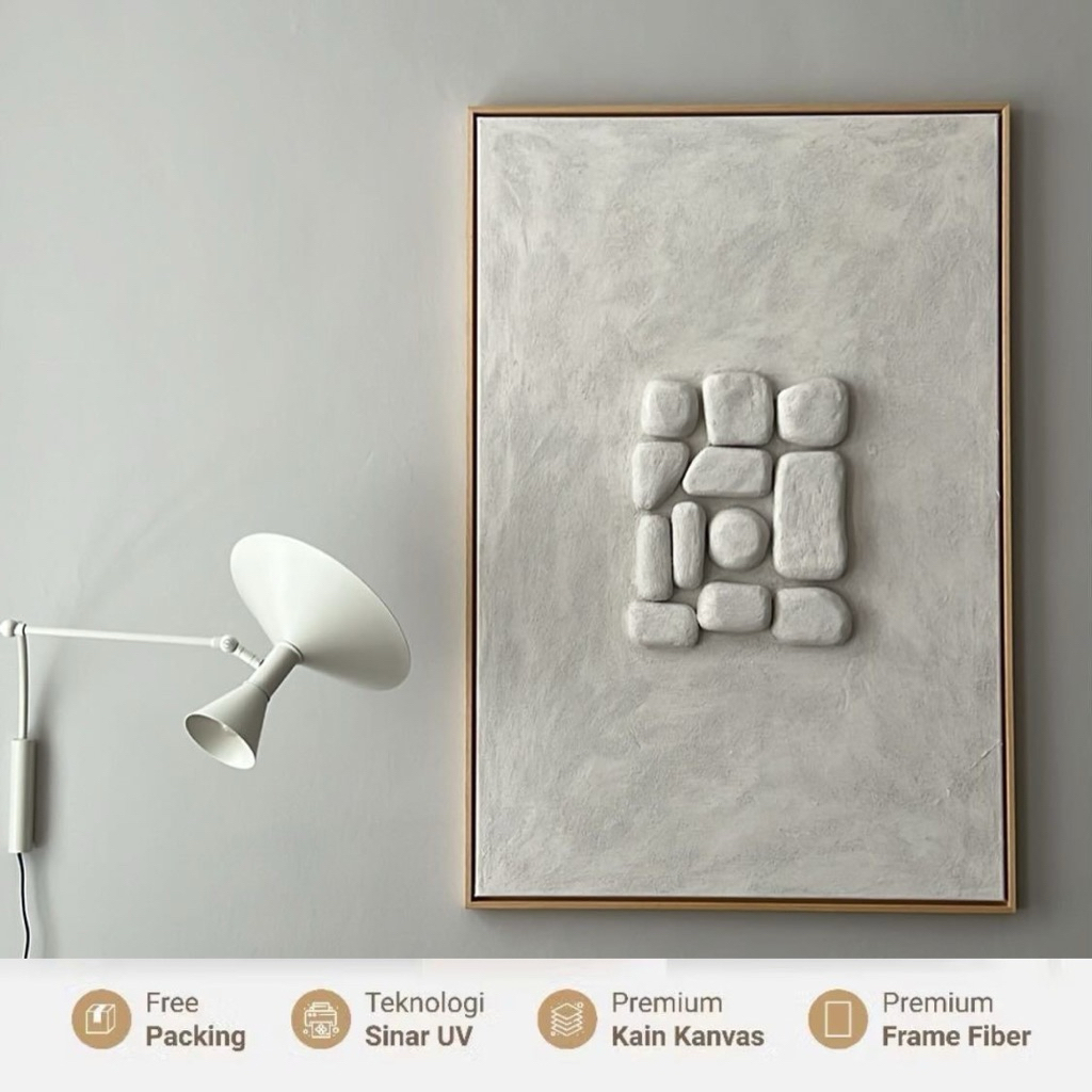 Lukisan Dinding Minimalis 3D Relief Aesthetic – Hiasan Dinding Ruang Tamu Modern Warna Netral Frame 