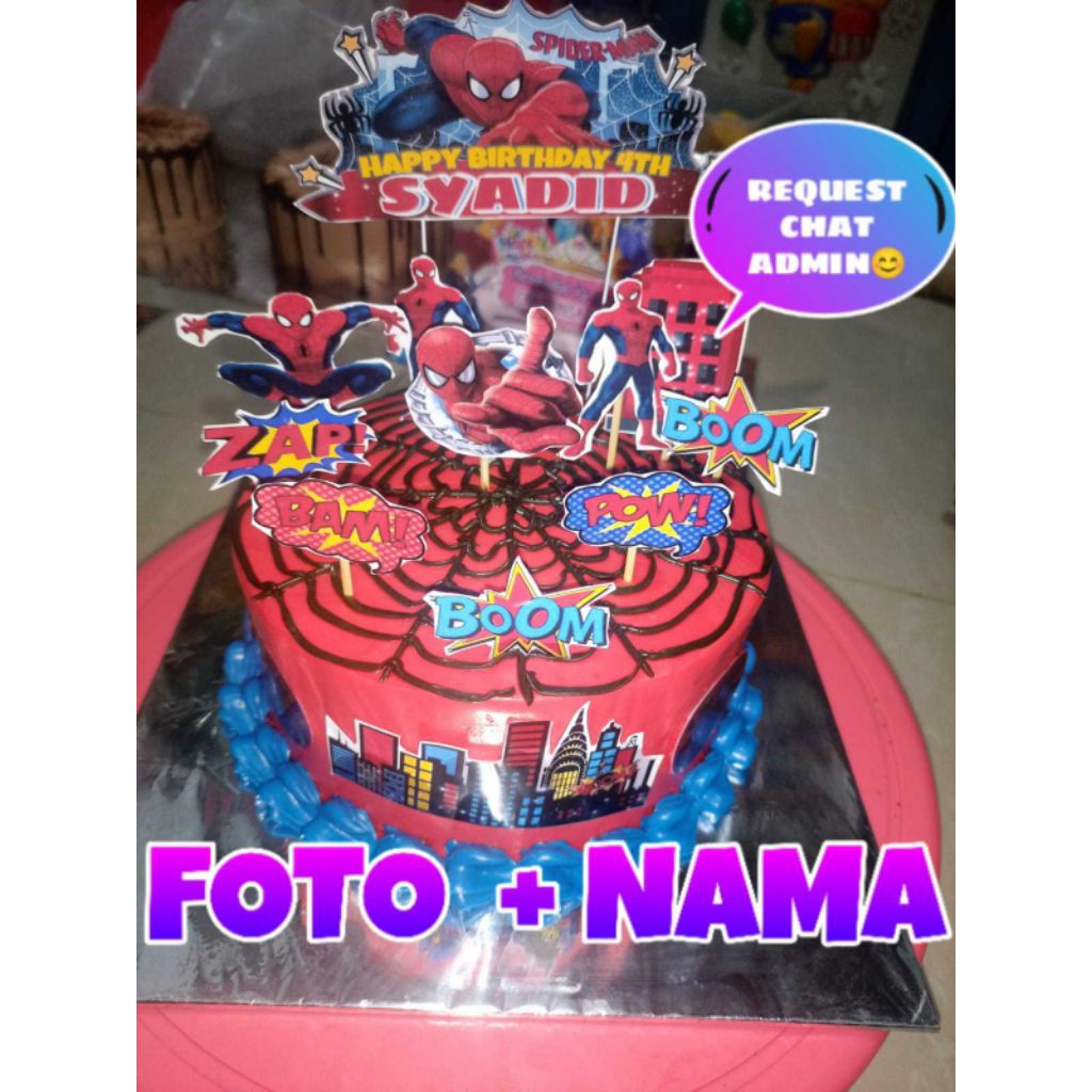 Topper Ulang Tahun Spiderman (Custom Nama)