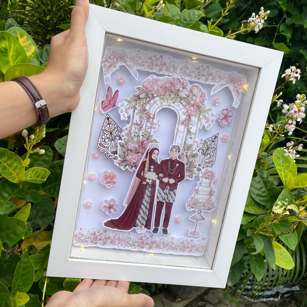 Bingkai Foto 3D Flower in Frame Ukuran 6R (20x15 cm) dengan Desain Unik dan Lampu LED