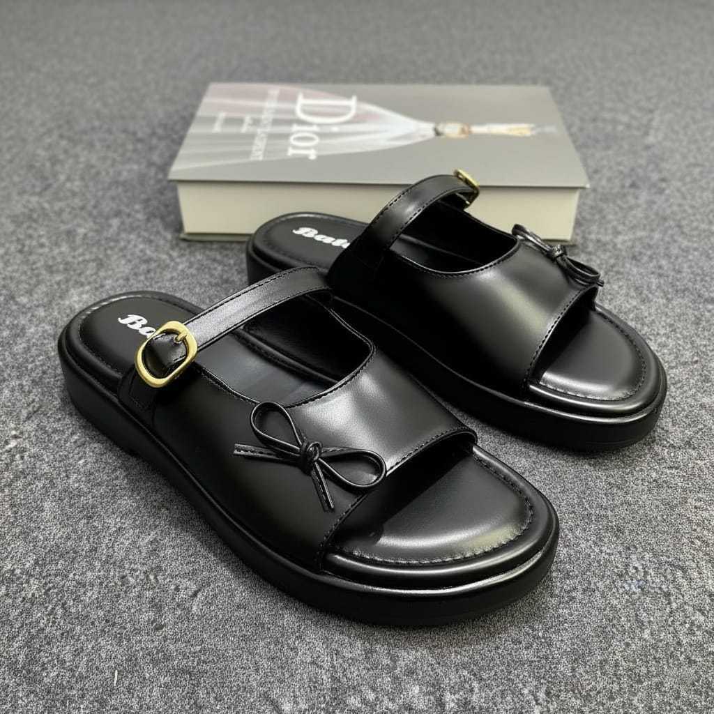 Bata Sandal Wanita Sandal Wedges Hak 5 Cm Motif pita Terbaru