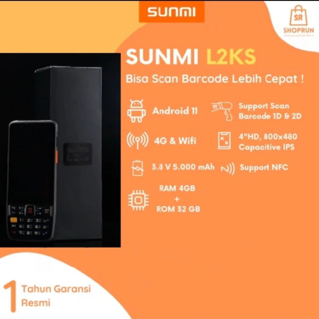 Sunmi L2KS Scanner Barcode PDT PDA Scan 1D 2D QR Rugged Smart Mobile Terminal