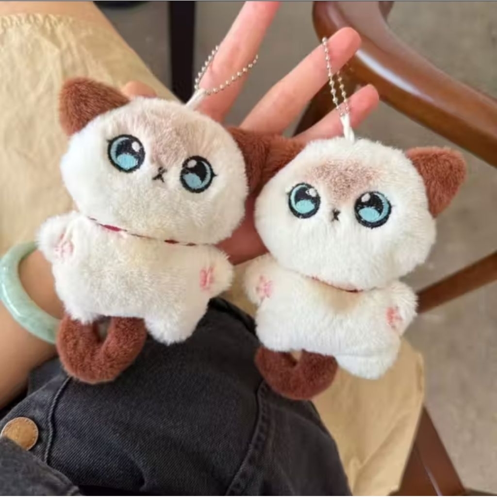 GANTUNGAN KUNCI KUCING SIAM COKELAT PINK | CUTE CAT SIAMESE KEYCHAIN | GANCI BONEKA LUCU COUPLE