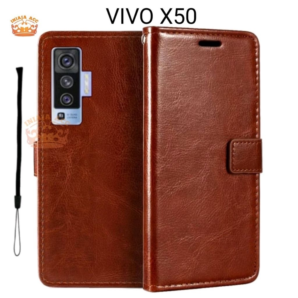 CASE VIVO X50 LEATHER CASE SARUNG HP DOMPET KULIT FLIP COVER CASE BUKA TUTUP KESING DOMPET