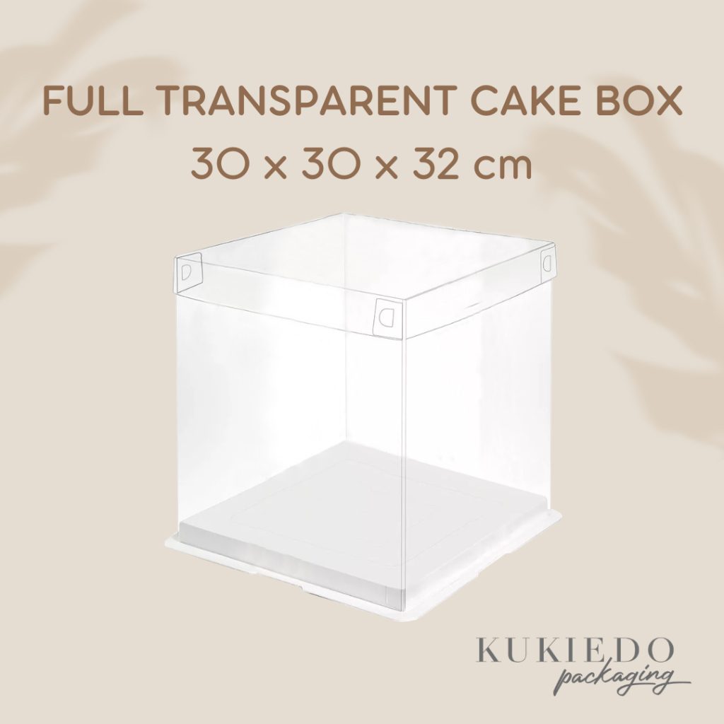 Box Mika Full Polos 30 x 30 x 32 cm | Dus Kotak Transparant Putih | Packaging Kue Tart, Cake, Puddin