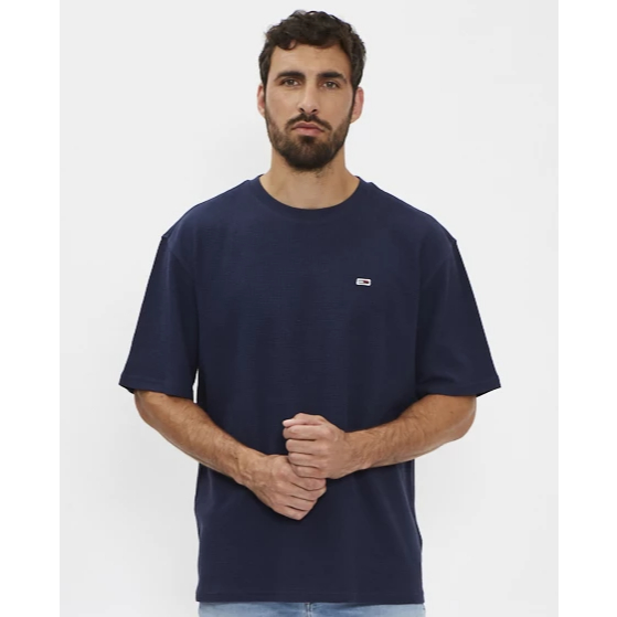Waffle Tee Oversize Hitam Size M | Kaos Short Sleeve Premium | TommyJeans Style