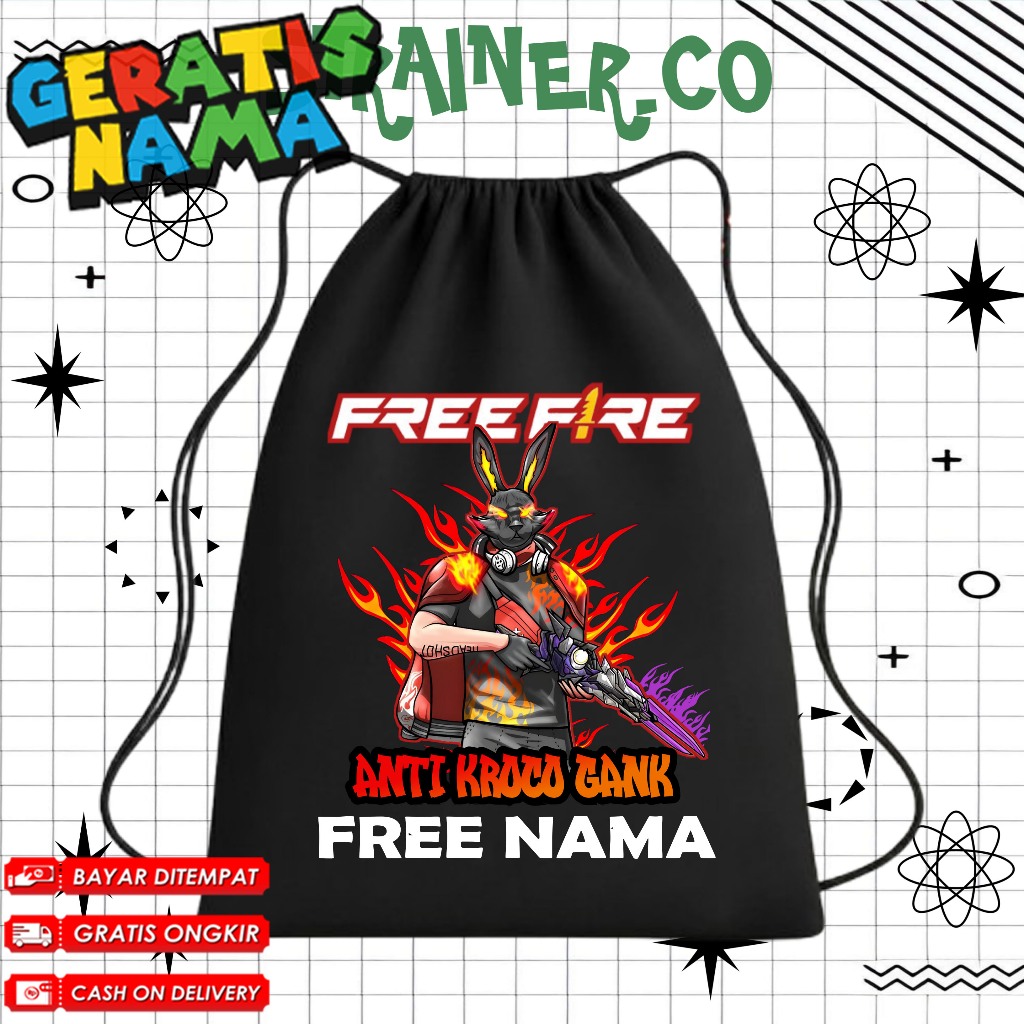 (FREE NAMA) TAS SEKOLAH ANAK TAS SERUT ANAK STRINGBAG TAS ANAK PAUD SD TK FF Free Fire Event Bundle 