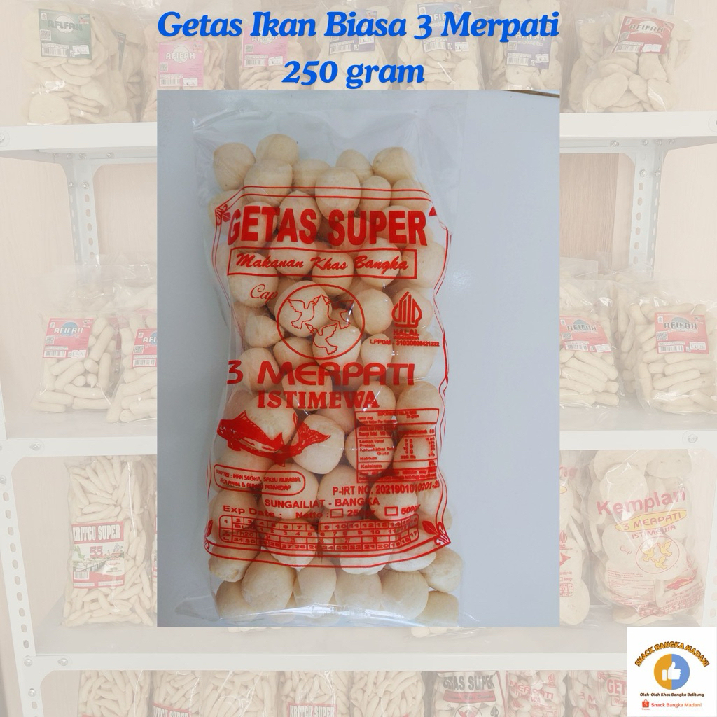 Getas Ikan Khas Bangka Cap 3 Merpati Biasa 250 gram - Snack Bangka Madani