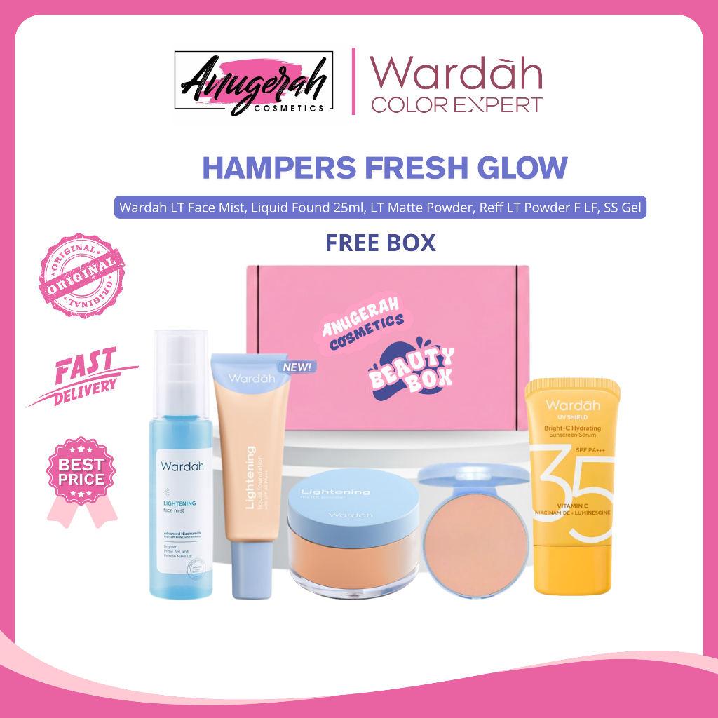 [BUNDLE HAMPERS FRESH GLOW] Wardah LT Face Mist, LT Liquid Found 25ml, LT Matte Powder, LT Reff Powd