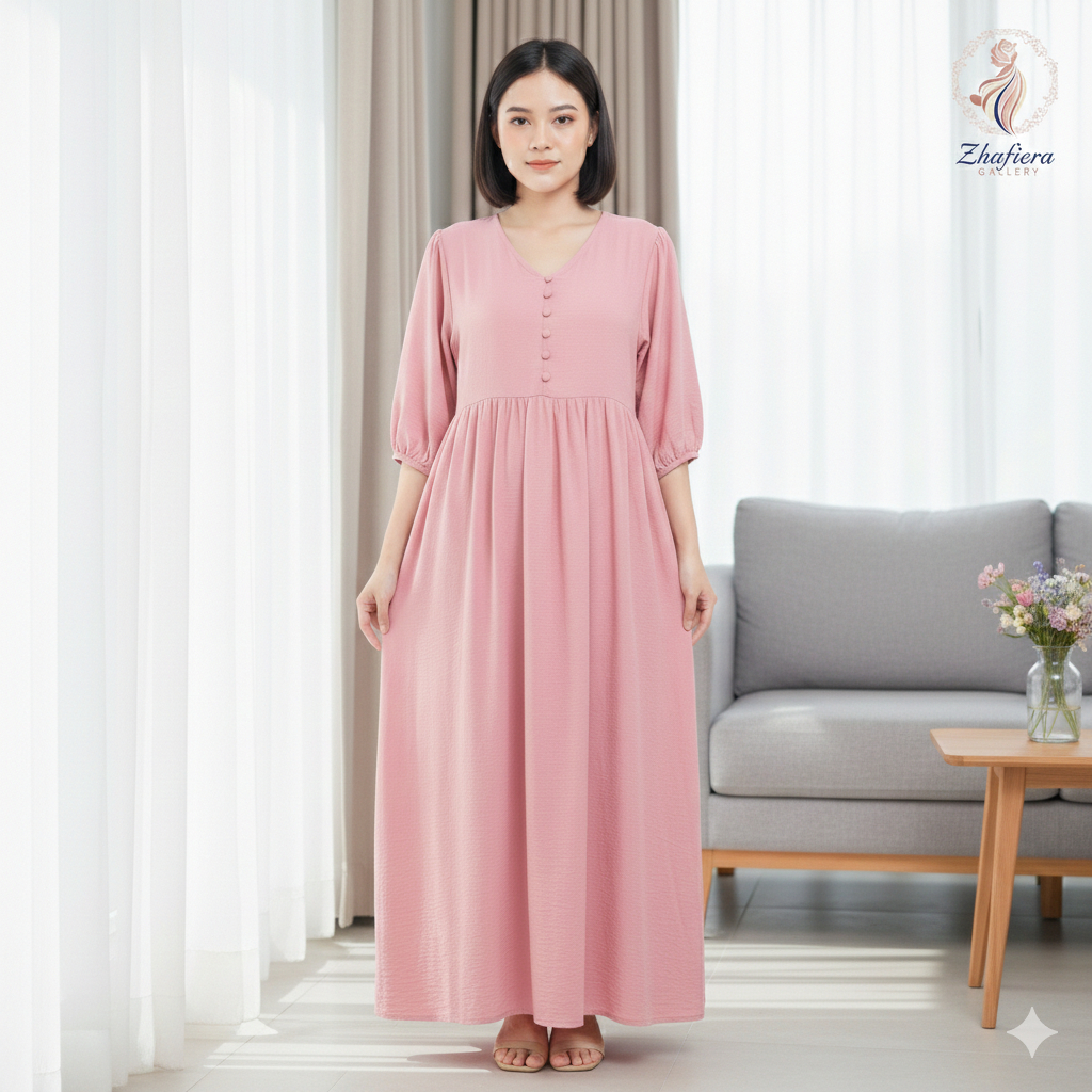 Dress Midi Yulia Rayon Premium Korean Style Baju Perempuan Bumil Hamil Busui Jumbo Nyaman