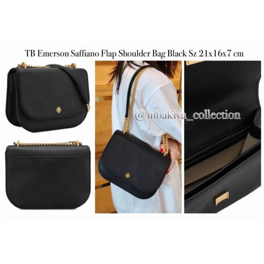 TB Emerson Saffiano Flap Shoulder Bag Black