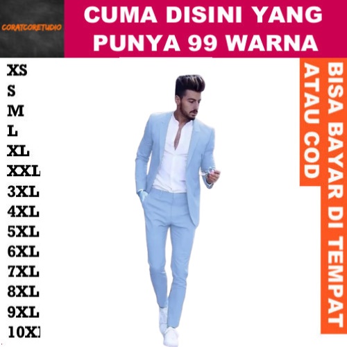 99 WARNA JAS NIKAH UKURAN JUMBO Blazer Celana  JAS BIRU MUDA SIZE JUMBO / JAS PRIA UKURAN BESAR / Bi