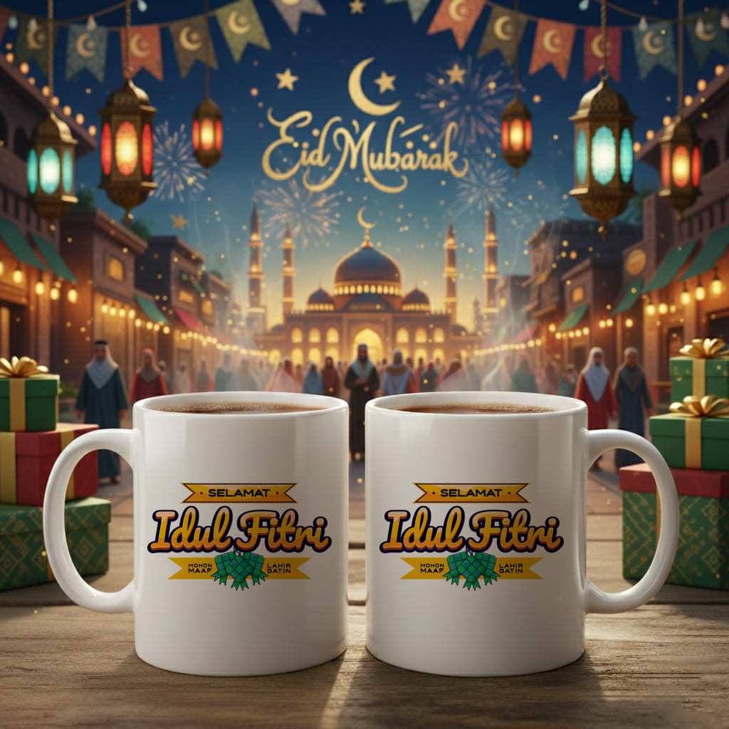 Mug Hari Raya Idul Fitri / Gelas Idul Fitri / Kado Souvenir Hampers Custom Gelas Idul Fitri Co