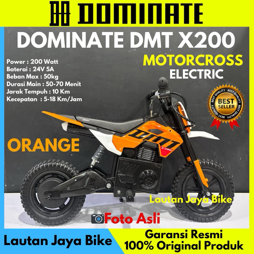 Motor Electric Mini Trail Anak DOMINATE DMT X200 Ukuran 12 Inc Gas Listrik Cross Minimotor Motorcros