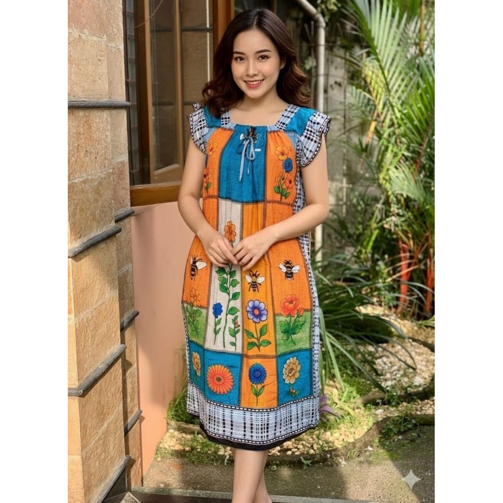 DASTER BATIK ELOK MODEL TANGAN SUSUN/DONNA MOTIF BUNGA LEBAH