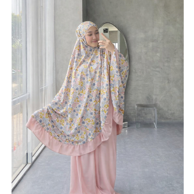 MUKENA JUMBO REMPEL MOTIF BUNGA / MUKENA DEWASA RAYON BALI BAHAN ADEM FIT TO XXL JUMBO