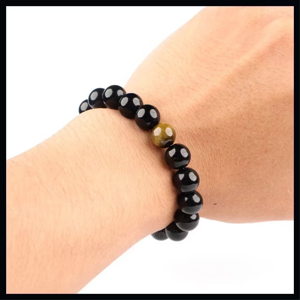 Gelang batu akik black onix dan 1 batu Tiger eye