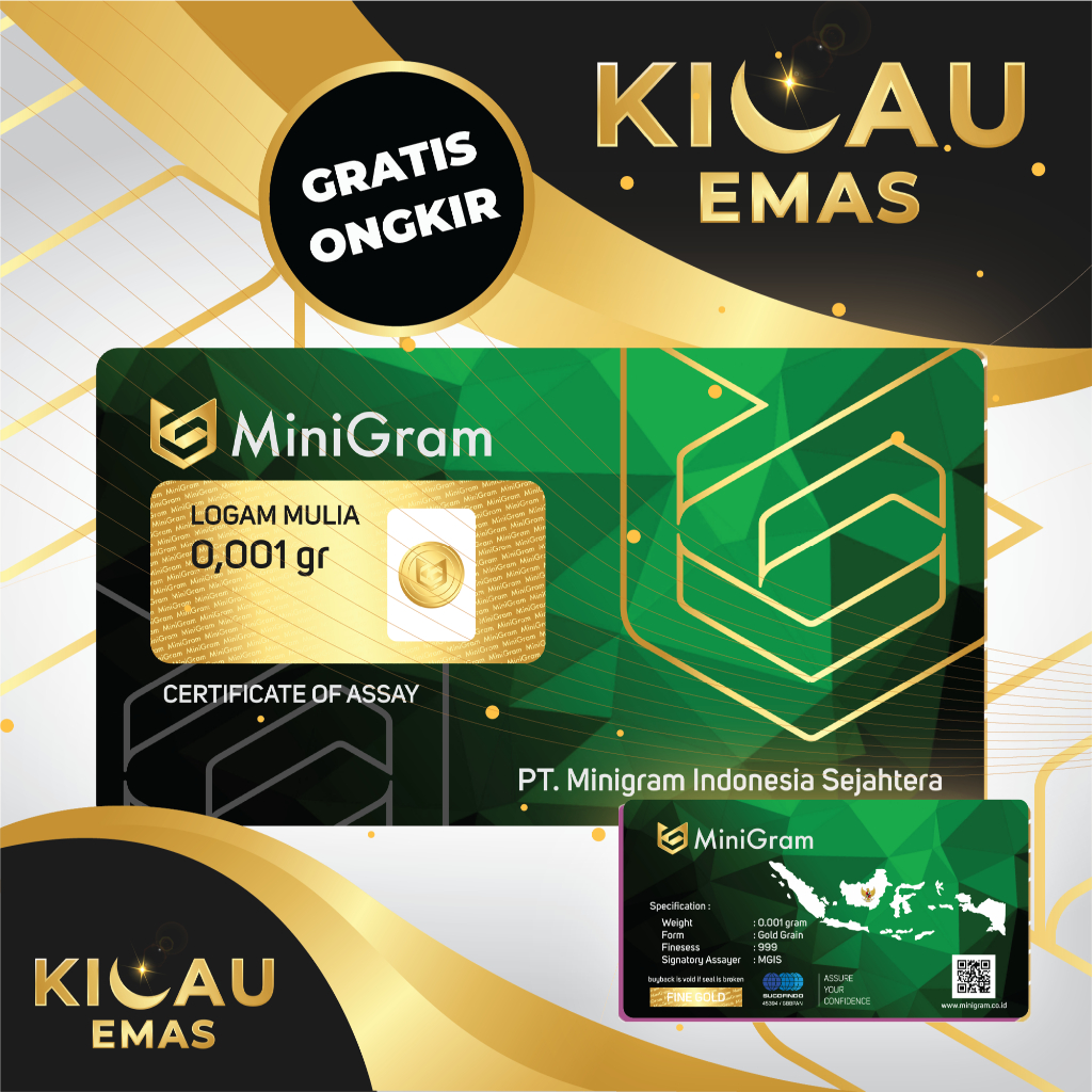 Satuan Minigram 0.001 Gram Emas Batangan Bersertifikat Murni 24 Karat