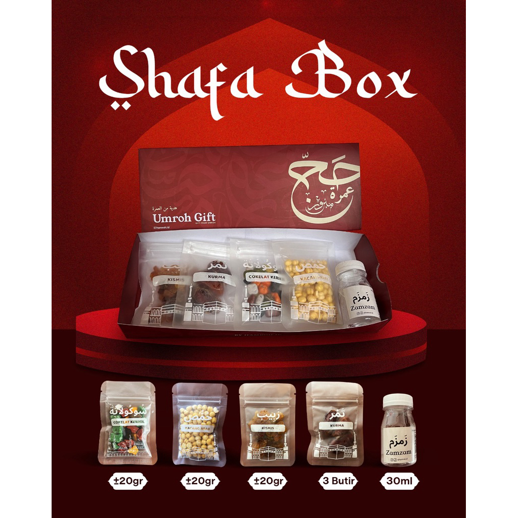 Shafa Box 20gr Paket Umroh Gift Premium Kemasan Pouch Buram Berat 20gr Disablon Sesuai Istan Snack