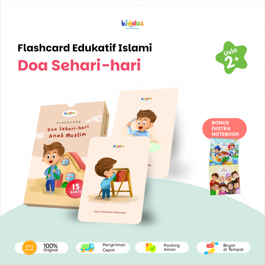 FLASHCARD DOA SEHARI-HARI UNTUK ANAK USIA 3+ TAHUN - 15 KARTU MAINAN EDUKASI TEMA DOA ANAK MUSLIM