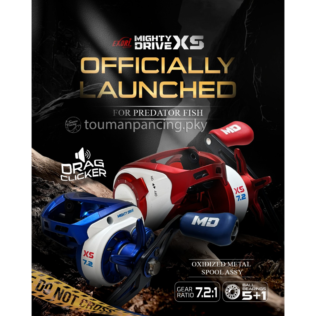 Touman Pancing Reel BC Exori Mighty Drive XS Drag Clicker Gear Ratio 7.2:1 Baitcasting Murah