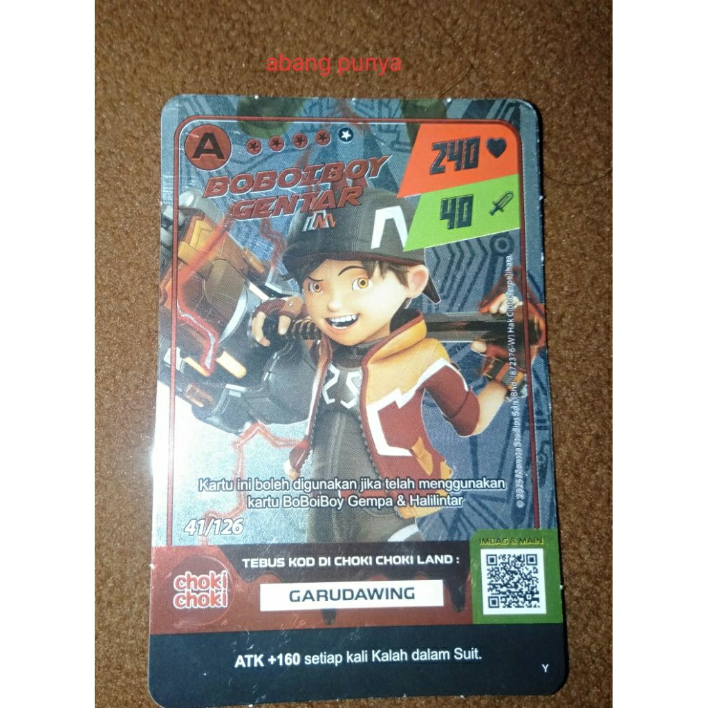 kartu bbb boboiboy gentar